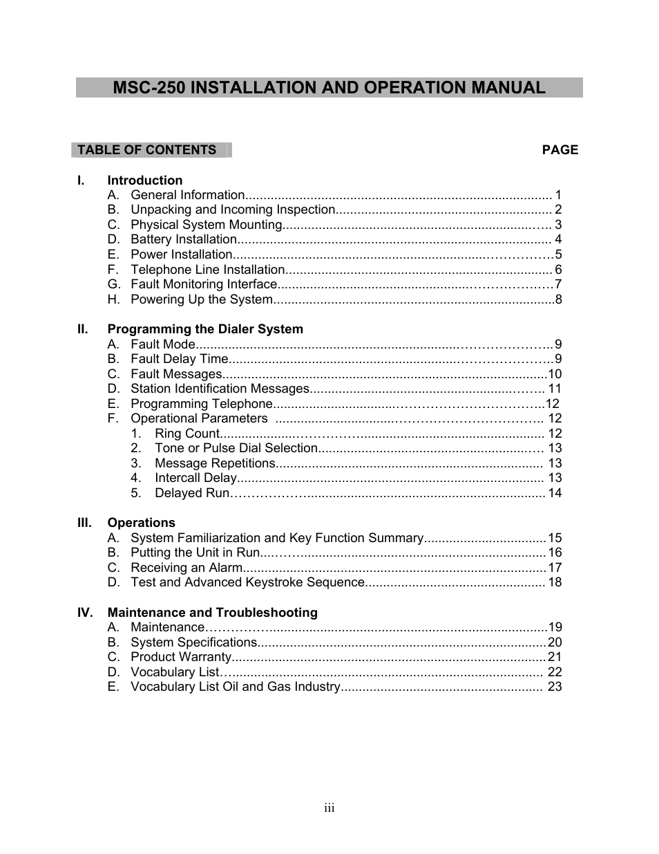 Msc-250 installation and operation manual | Microtel Series 200 User Manual | Page 3 / 27