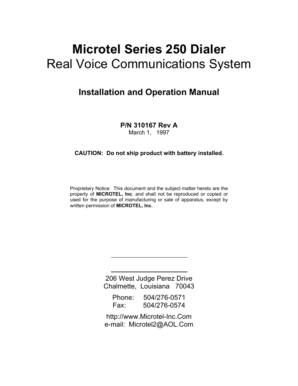 Microtel Series 250 User Manual | 28 pages