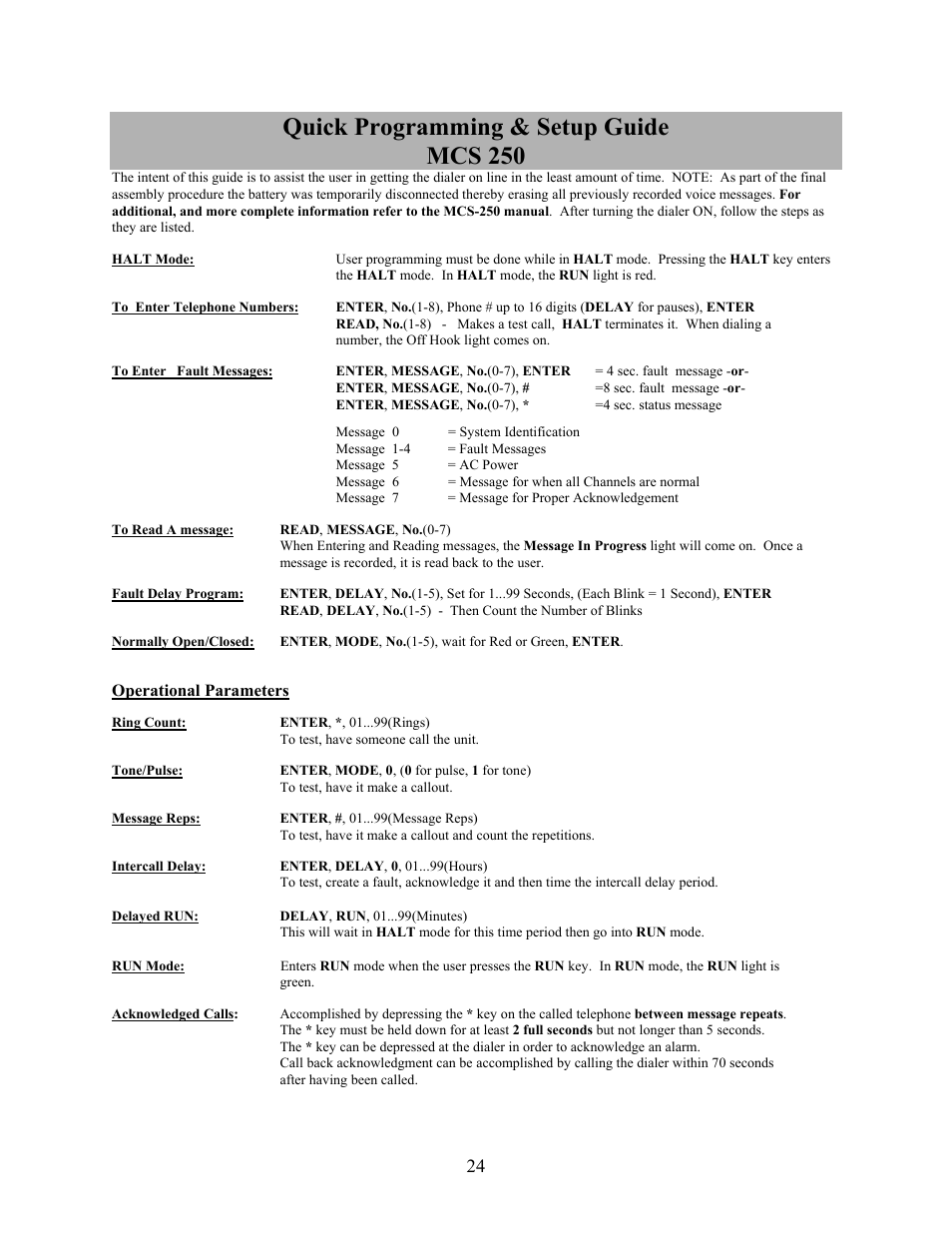 Quick programming & setup guide mcs 250 | Microtel Series 250 User Manual | Page 28 / 28
