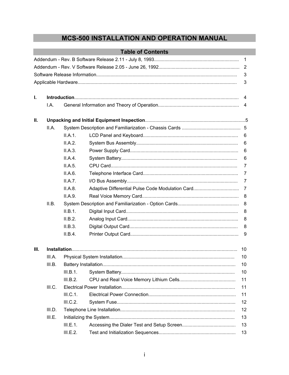 Mcs-500 installation and operation manual | Microtel Series 500 User Manual | Page 3 / 74
