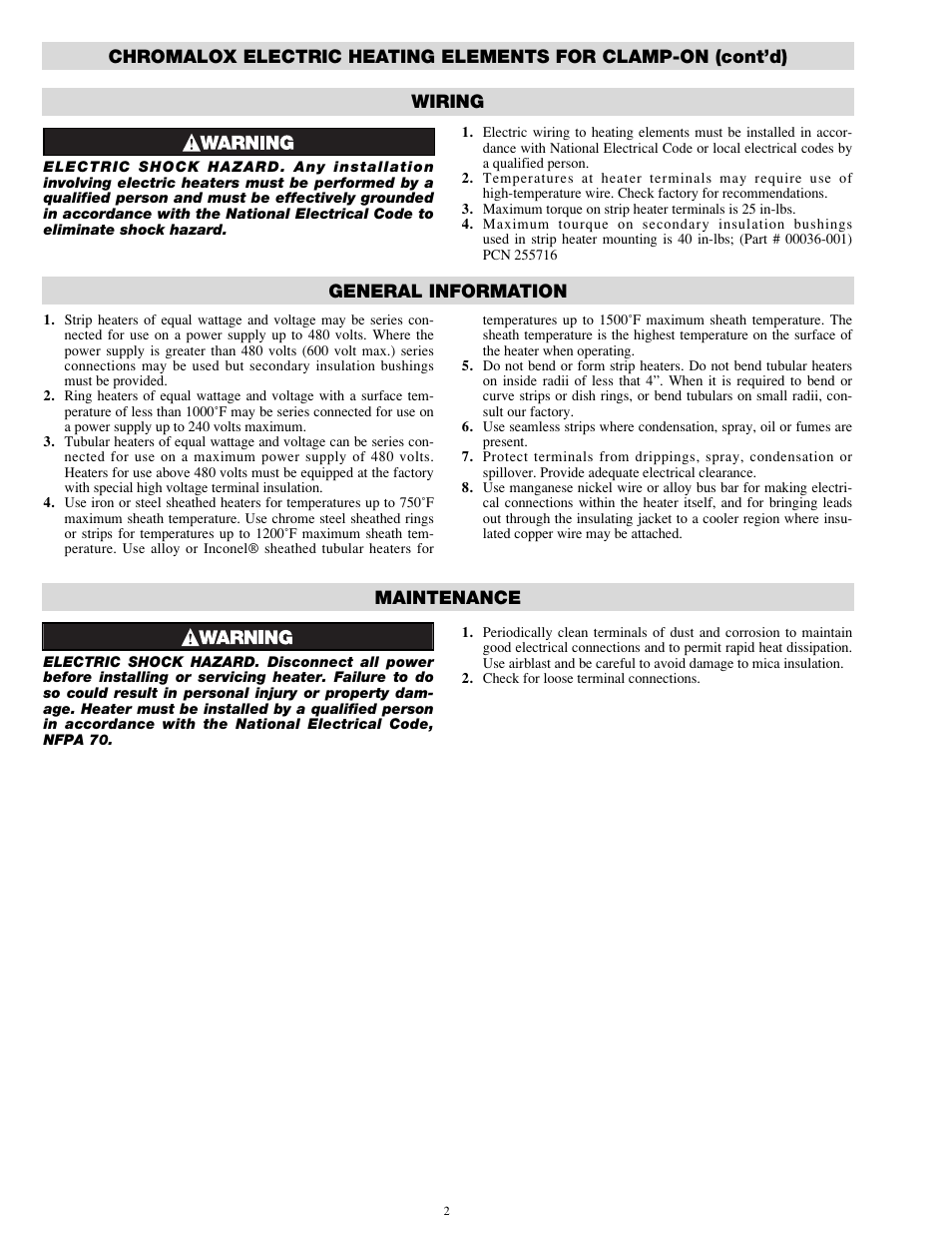 Wiring general information maintenance | Chromalox POO400-7 User Manual | Page 2 / 4