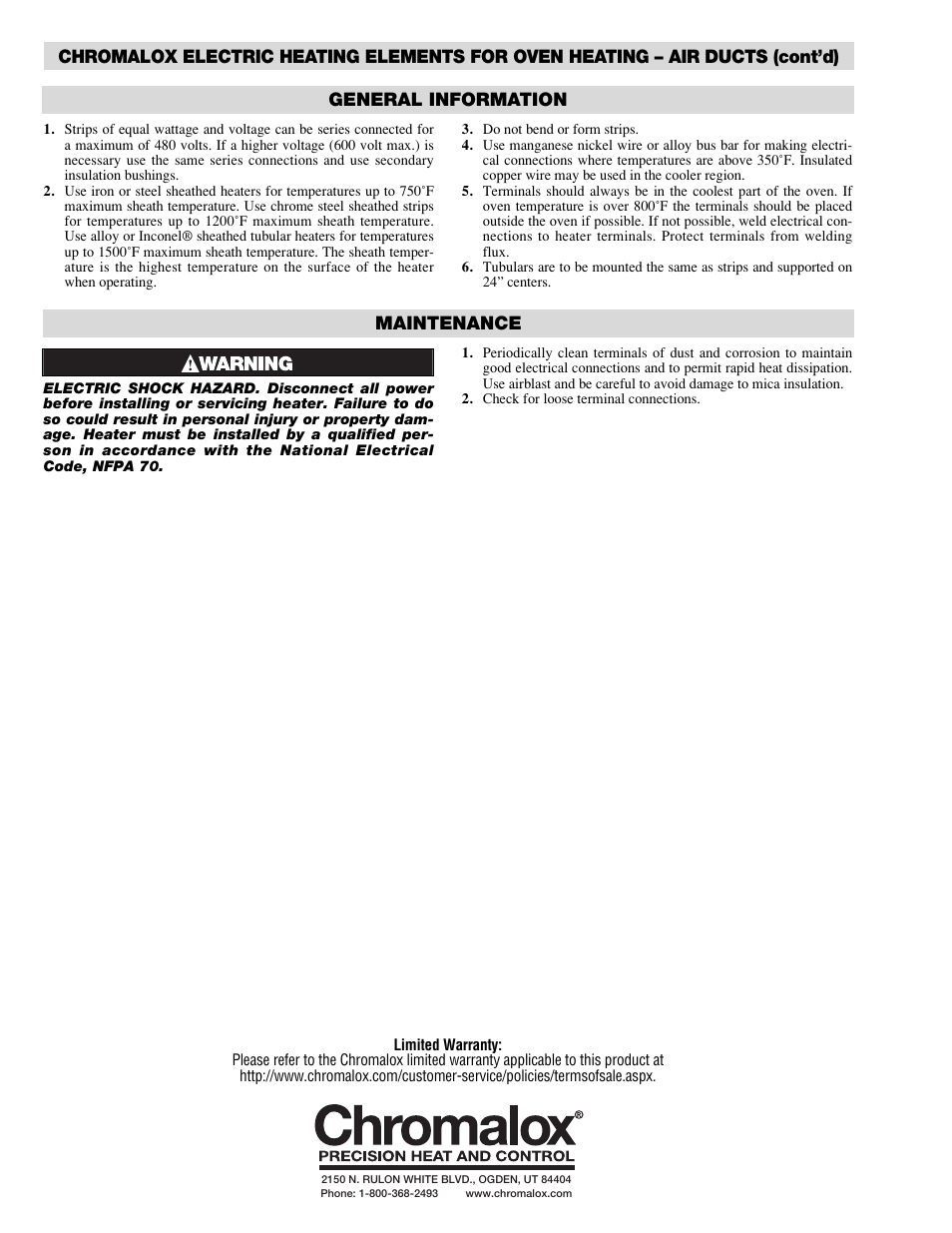 General information, Maintenance | Chromalox POO400-7 User Manual | Page 4 / 4