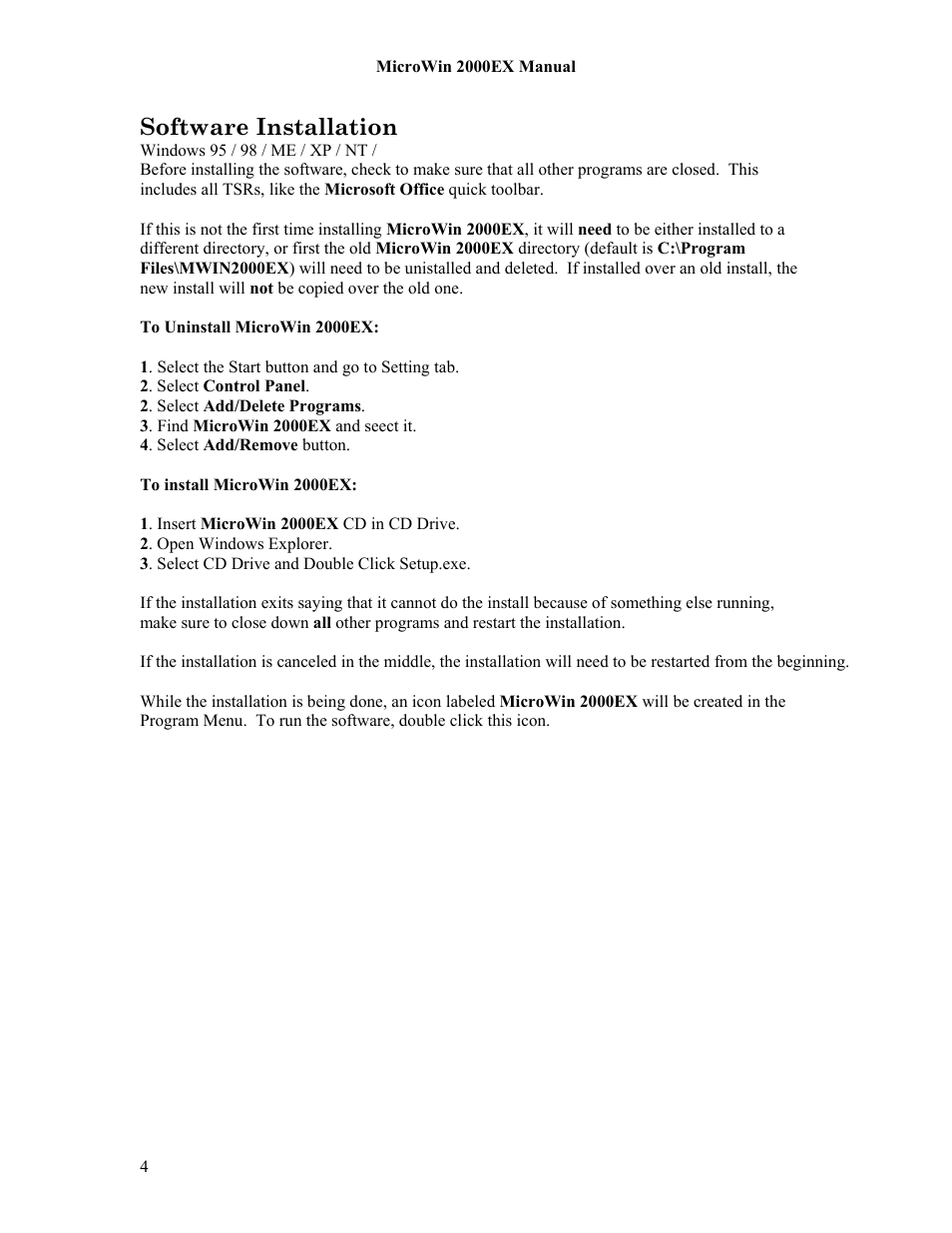Software installation | Microtel MicroWin 2000EX User Manual | Page 10 / 63