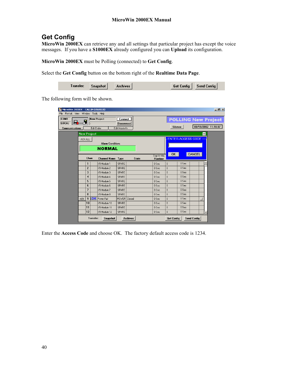 Get config | Microtel MicroWin 2000EX User Manual | Page 46 / 63