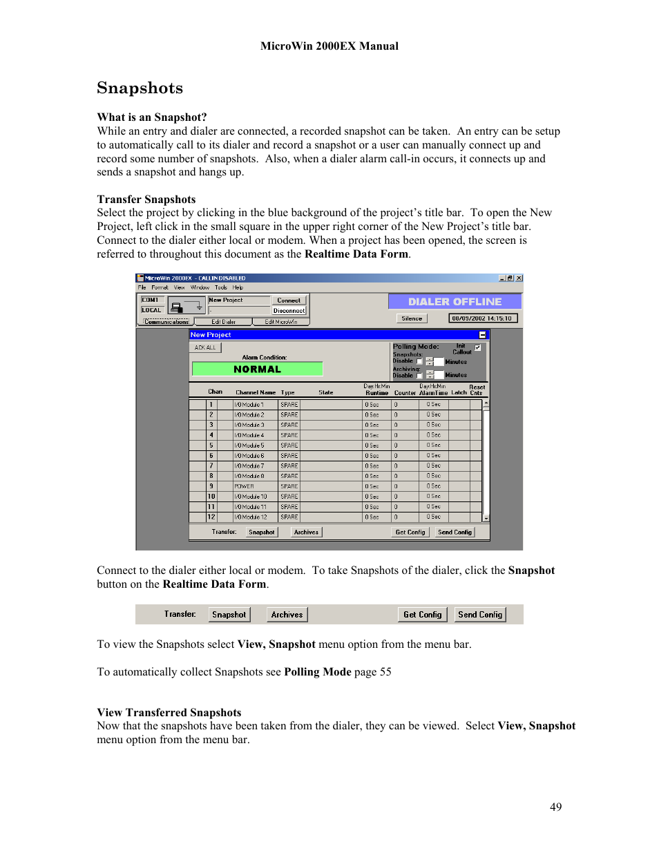Snapshots | Microtel MicroWin 2000EX User Manual | Page 55 / 63