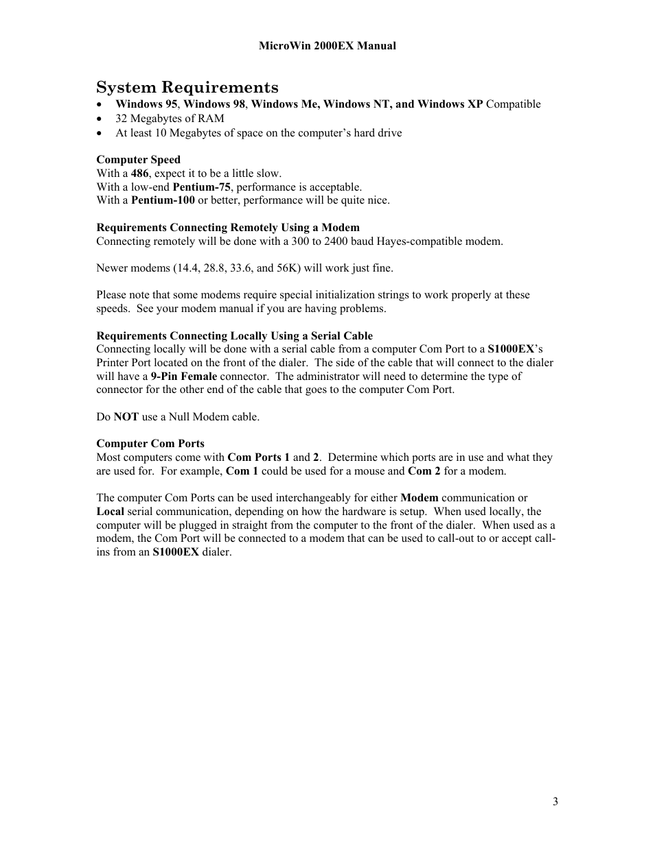 System requirements | Microtel MicroWin 2000EX User Manual | Page 9 / 63