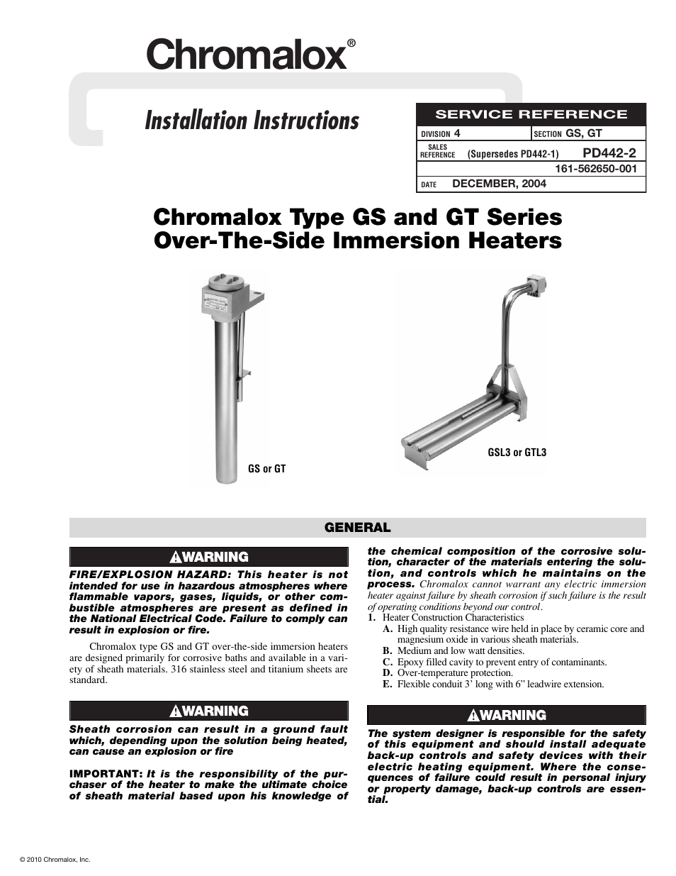 Chromalox GSL3 User Manual | 4 pages