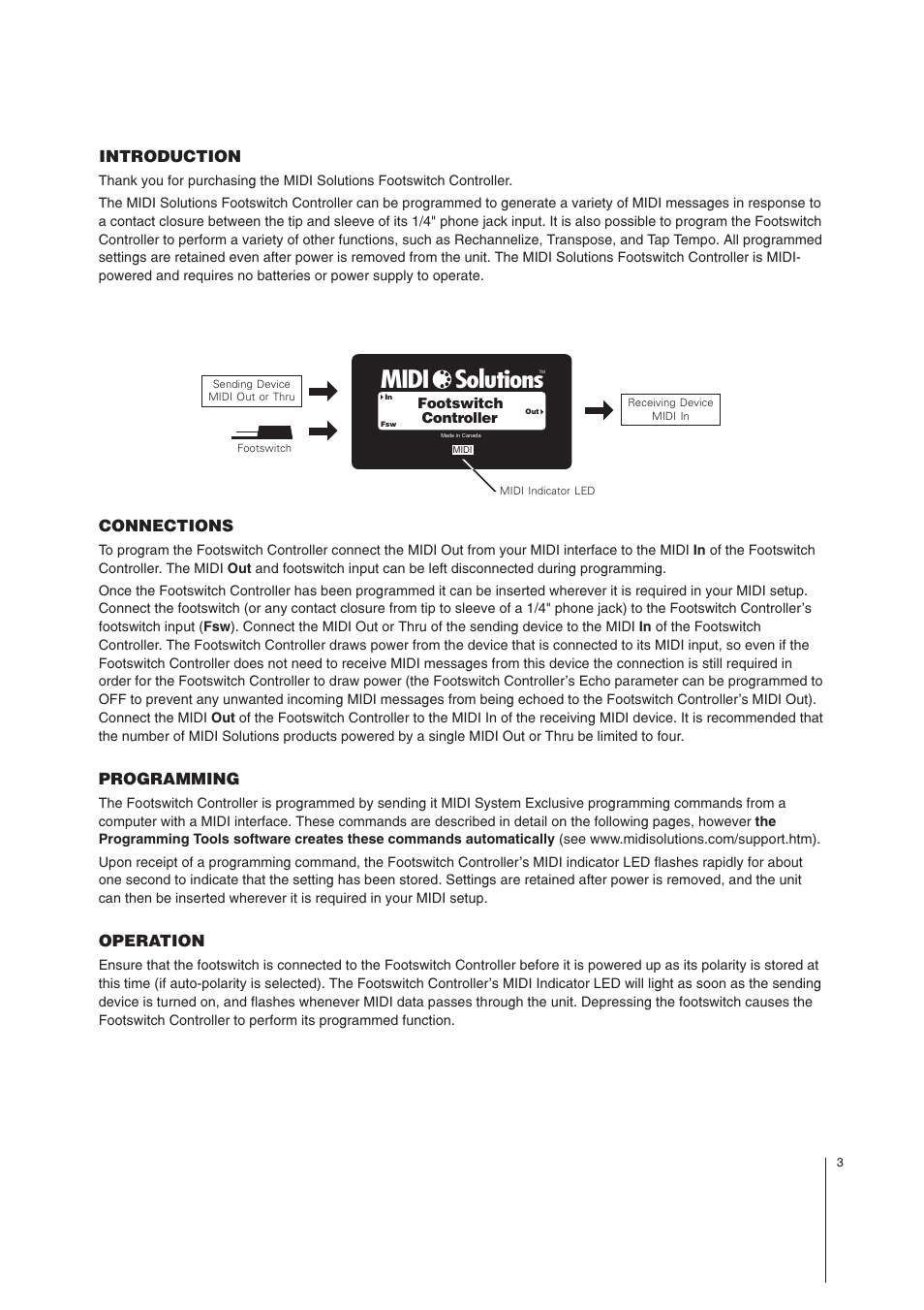 Midi solutions | MIDI Solutions Footswitch Controller User Manual | Page 3 / 14