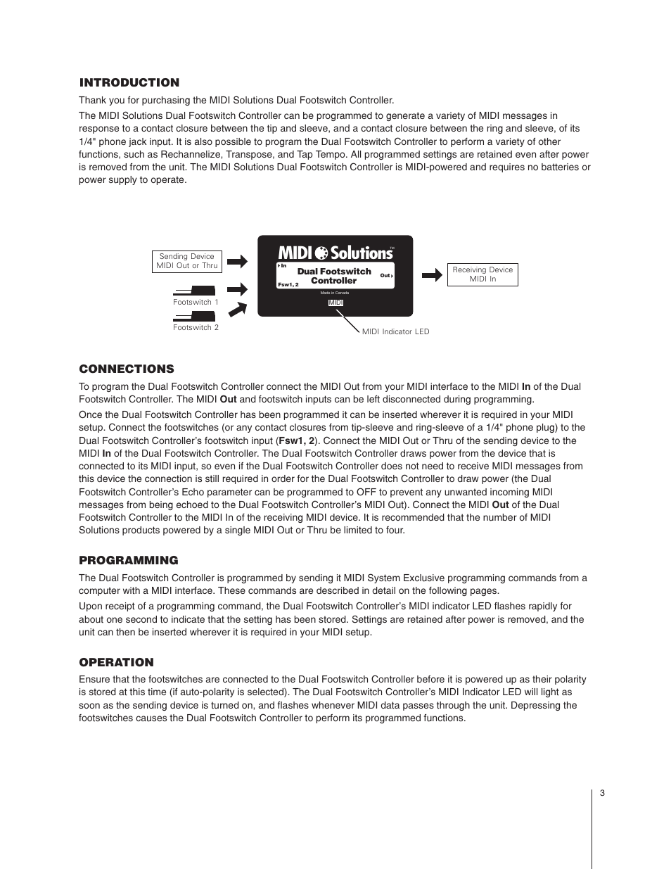 Midi solutions | MIDI Solutions Dual Footswitch Controller User Manual | Page 3 / 15