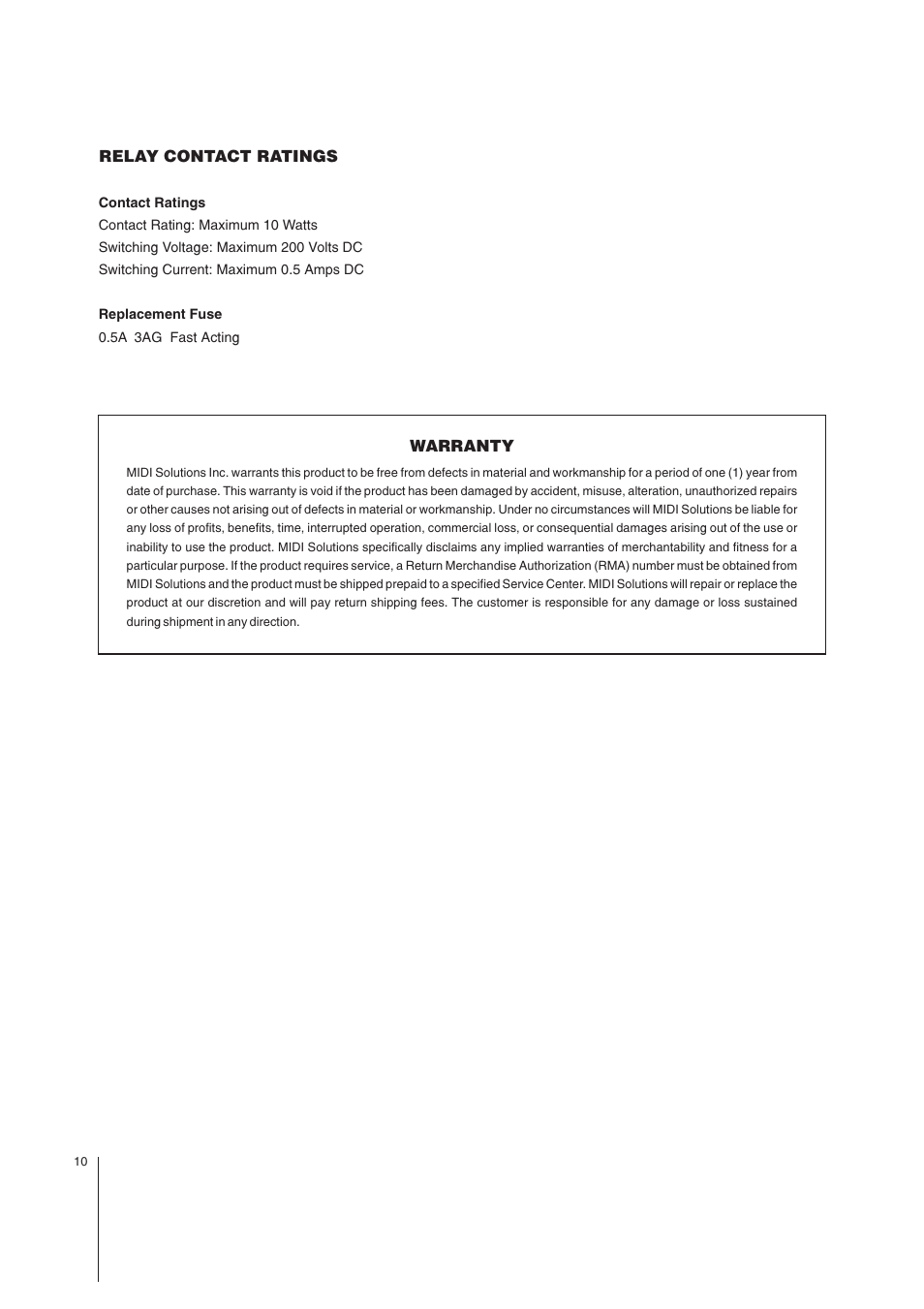 MIDI Solutions Relay User Manual | Page 10 / 10