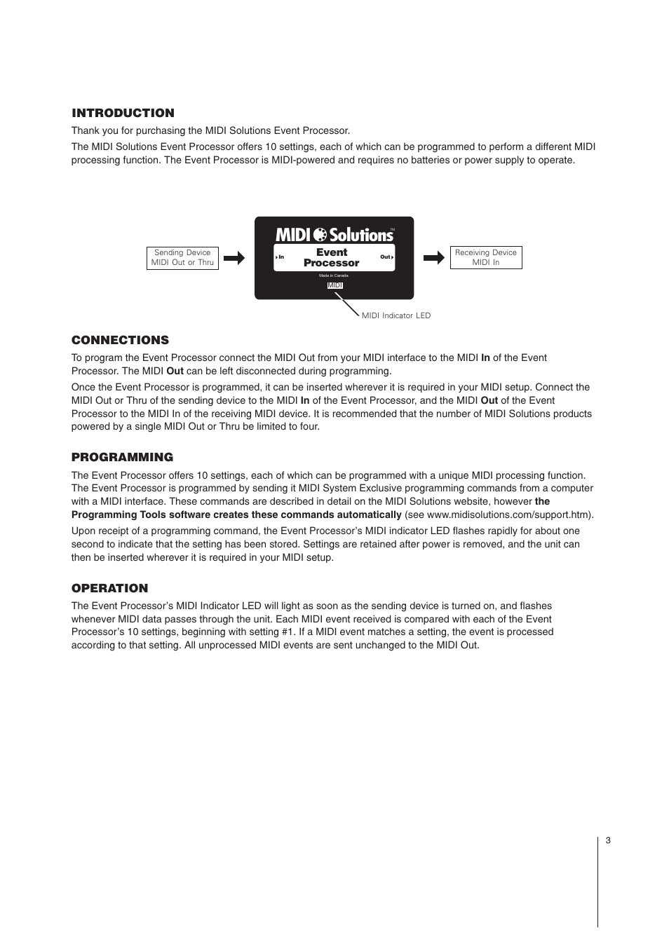 Midi solutions | MIDI Solutions Event Processor User Manual | Page 3 / 9