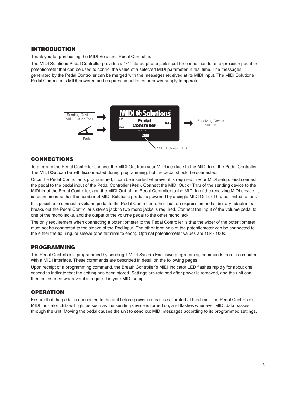 Midi solutions | MIDI Solutions Pedal Controller User Manual | Page 3 / 7