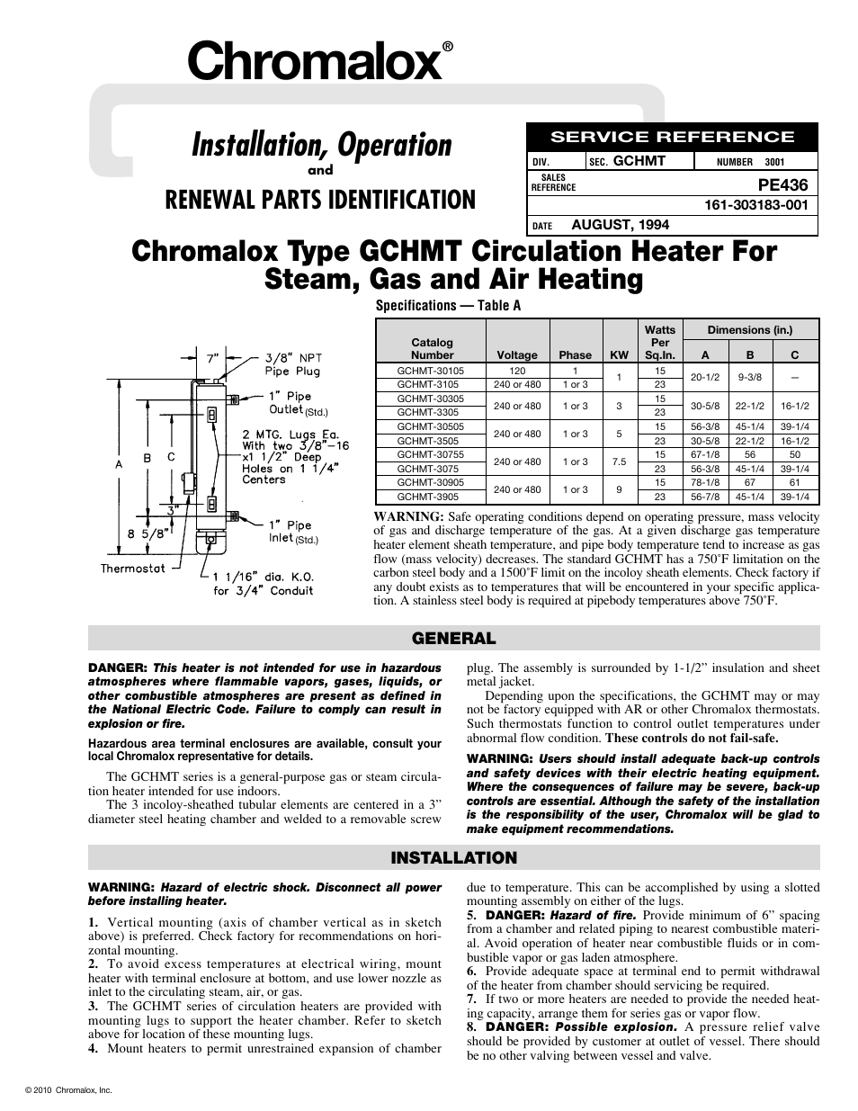 Chromalox PE436 User Manual | 2 pages