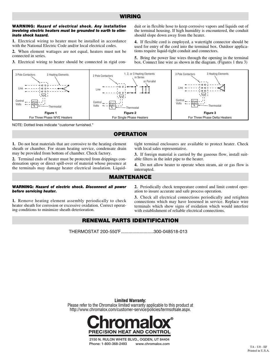 Wiring, Operation, Maintenance | Renewal parts identification | Chromalox PE436 User Manual | Page 2 / 2