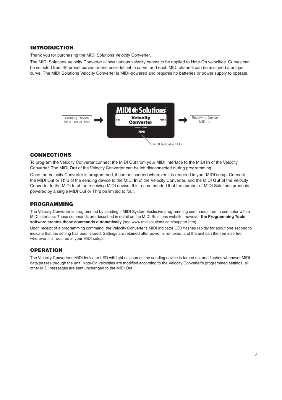 Midi solutions | MIDI Solutions Velocity Converter User Manual | Page 3 / 14