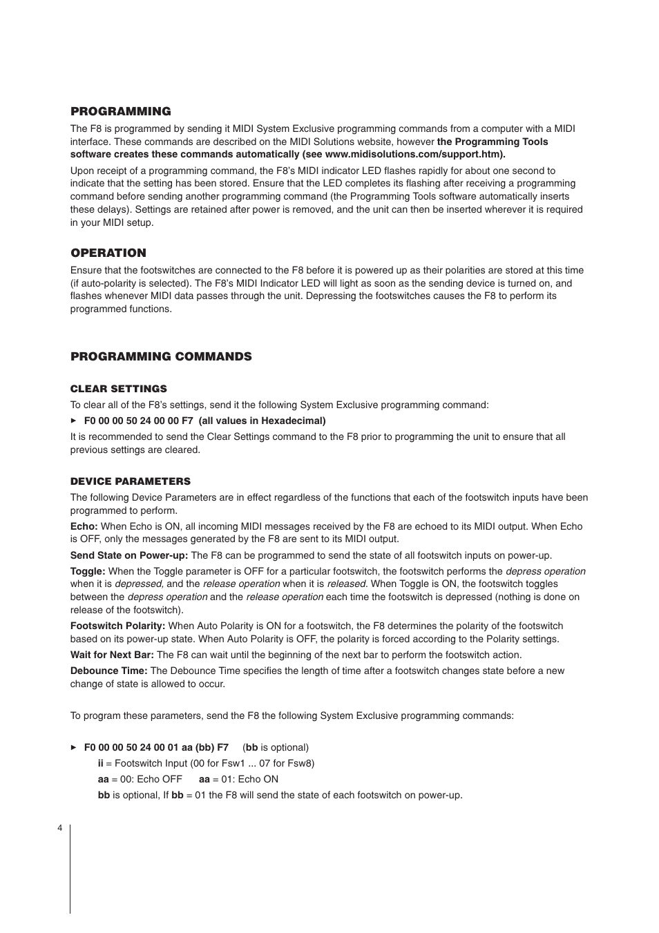 MIDI Solutions F8 8-input MIDI Footswitch Controller User Manual | Page 4 / 15