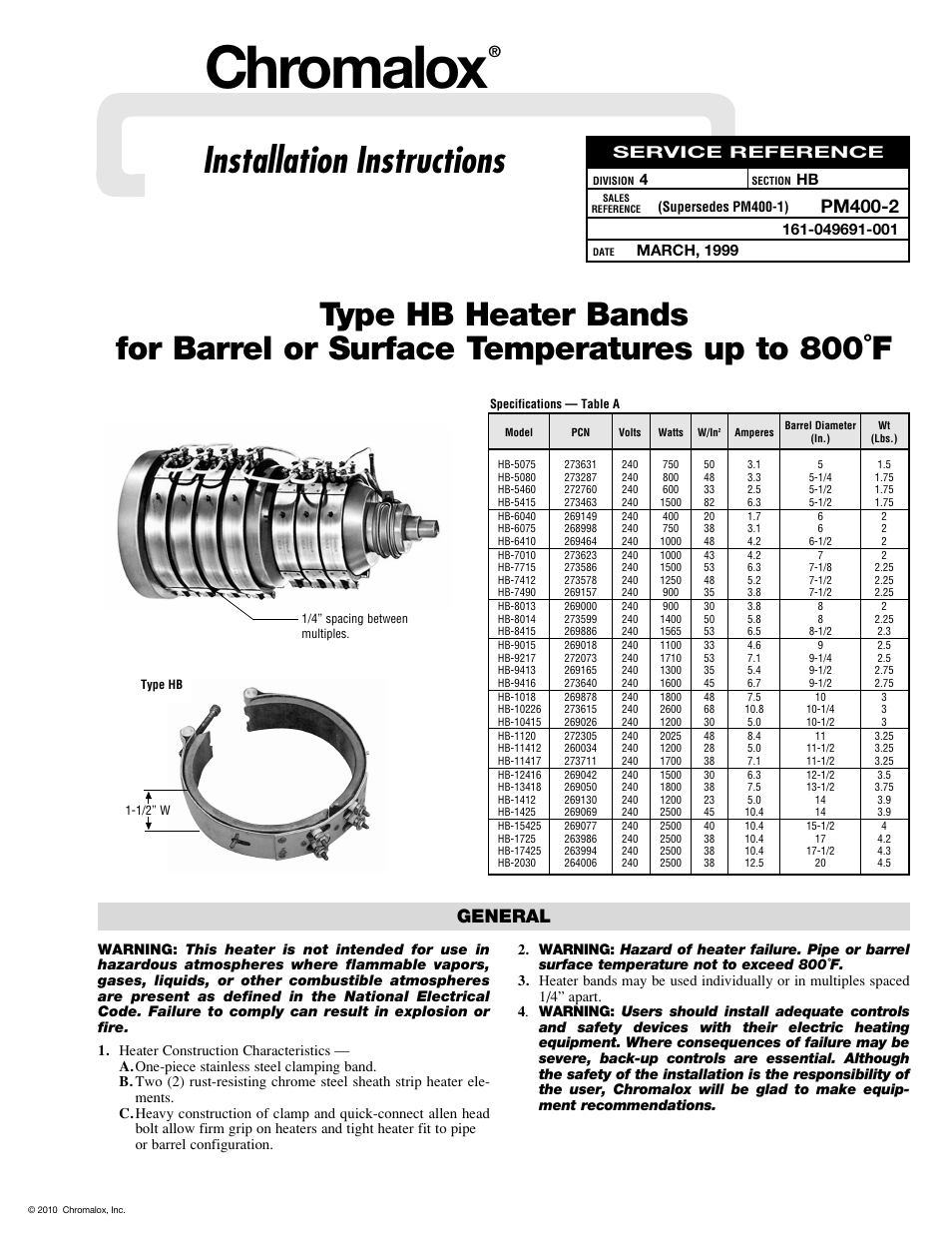 Chromalox PM400-2 User Manual | 4 pages