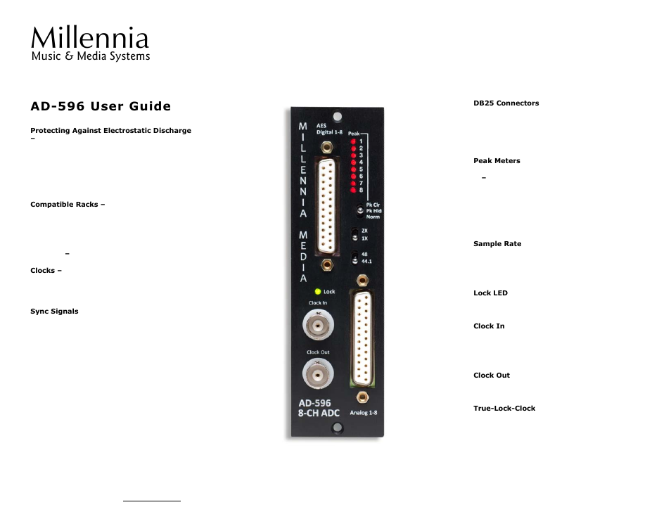 Millennia AD-596 User Manual | 2 pages