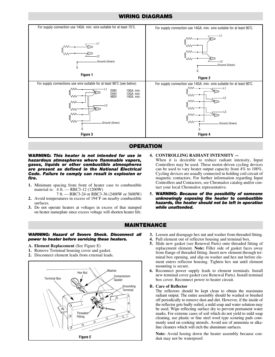 Wiring diagrams operation, Maintenance | Chromalox PG416-4 User Manual | Page 3 / 4