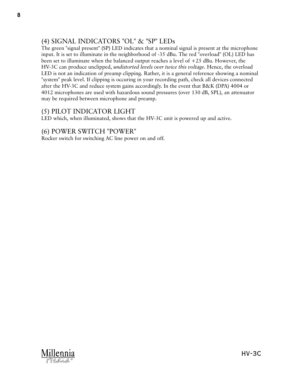 Hv-3c | Millennia HV-3C Stereo Microphone Preamplifier User Manual | Page 8 / 12