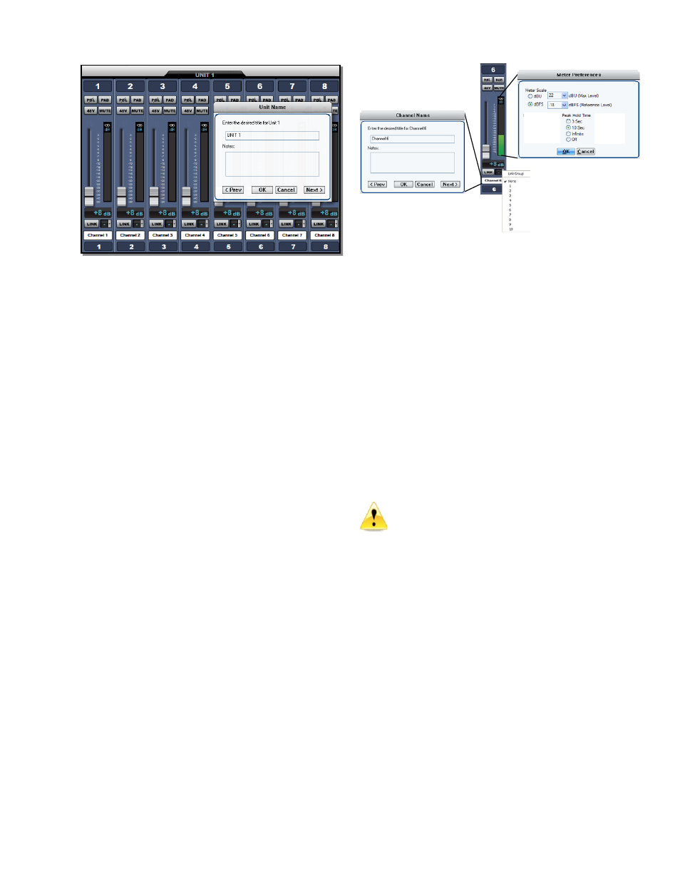 Control layout, Unit naming and unit name dialog box | Millennia HV-3R Eight Channel Remote-Control Microphone Preamp v 1.4.2 User Manual | Page 18 / 40