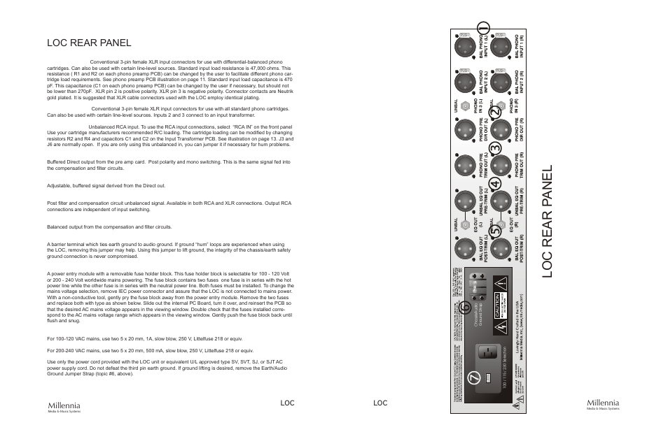 Loc rear panel, Millennia | Millennia LOC Analog Legacy Phonographic / Archiving Preamplifier User Manual | Page 4 / 11