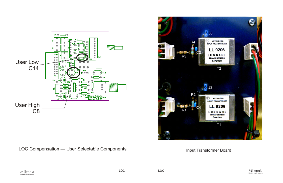 User low c14 user high c8, Loc compensation — user selectable components | Millennia LOC Analog Legacy Phonographic / Archiving Preamplifier User Manual | Page 7 / 11
