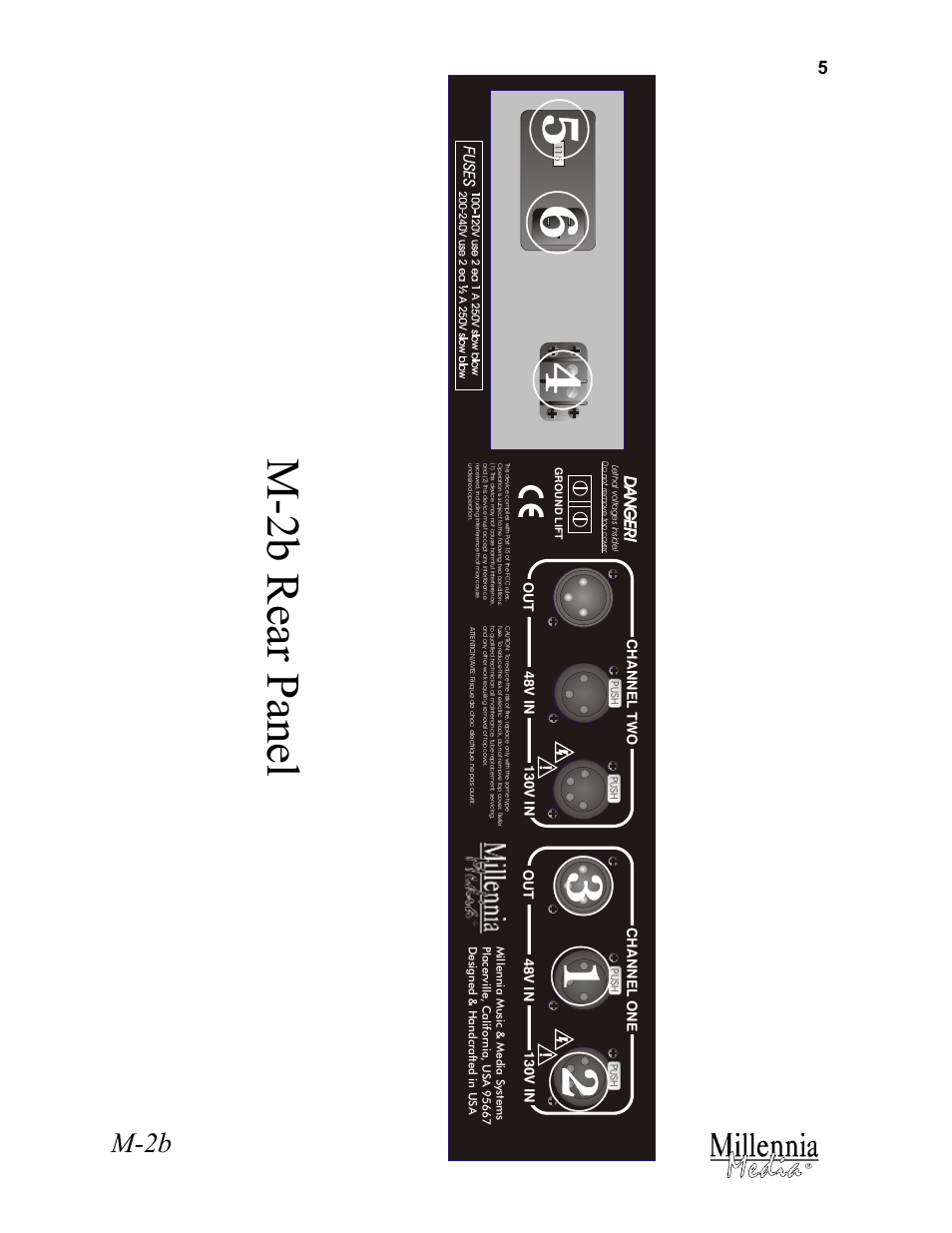 M-2b rear panel, M-2b | Millennia M-2B Transformerless Vacuum Tube Stereo Microphone Preamplifier User Manual | Page 5 / 11