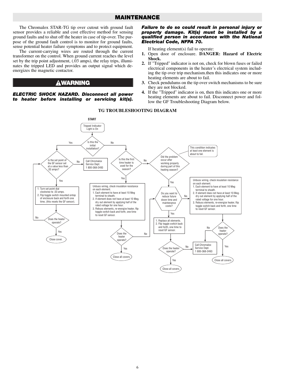 Maintenance, Tg troubleshooting diagram | Chromalox DS-50600 User Manual | Page 6 / 8