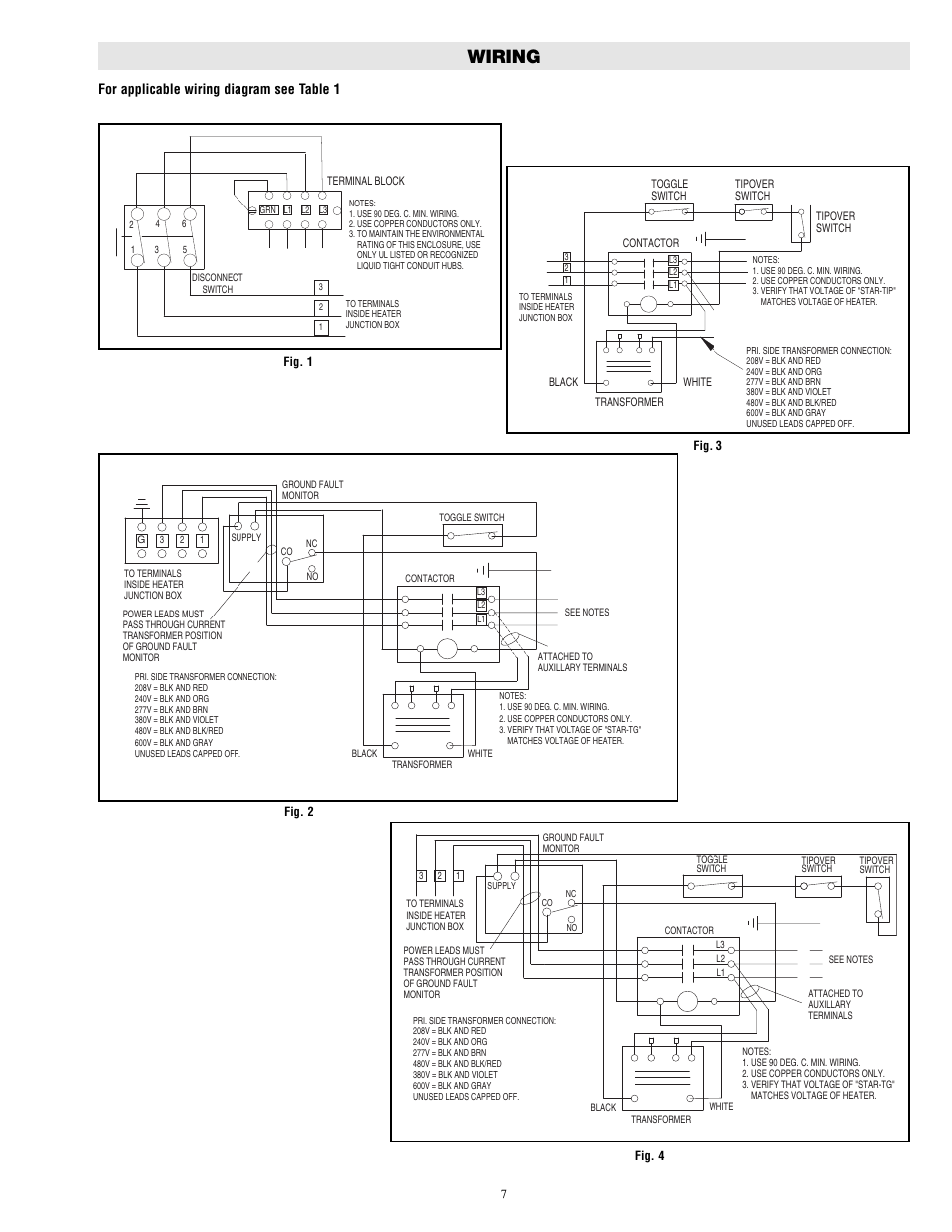 Wiring, For applicable wiring diagram see table 1 | Chromalox DS-50600 User Manual | Page 7 / 8