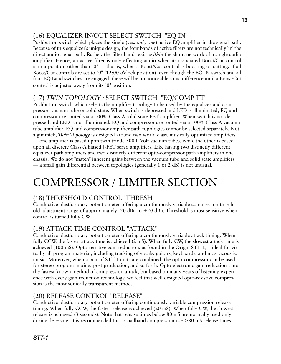 Millennia STT-1 Twin Topology Recording Channel User Manual | Page 13 / 20