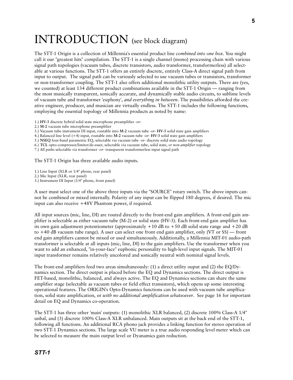 Introduction, See block diagram) | Millennia STT-1 Twin Topology Recording Channel User Manual | Page 5 / 20