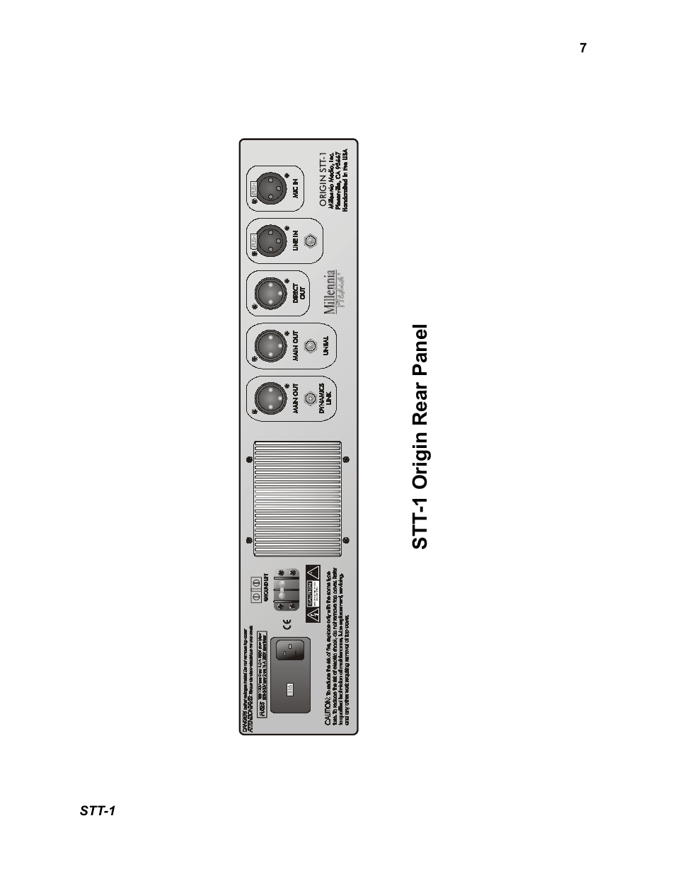 Stt - origin rear panel, Stt-1 | Millennia STT-1 Twin Topology Recording Channel User Manual | Page 7 / 20