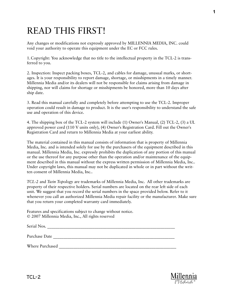 Millennia TCL-2 Twin Topology Stereo Compressor / Limiter User Manual | 12 pages