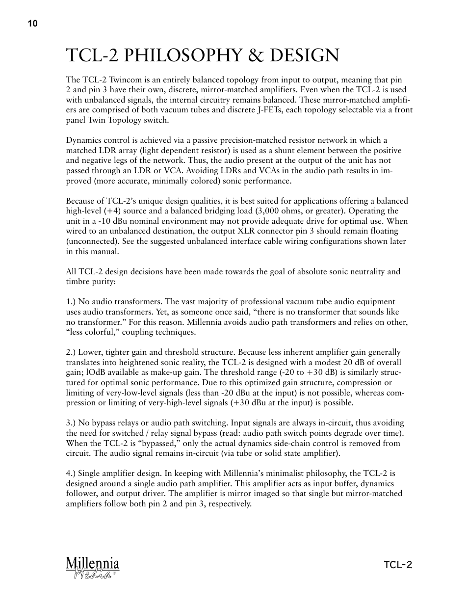 Tcl-2 philosophy & design, Tcl-2 | Millennia TCL-2 Twin Topology Stereo Compressor / Limiter User Manual | Page 10 / 12