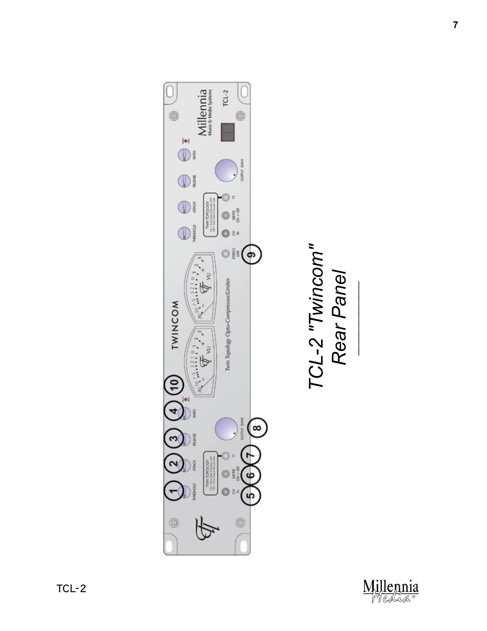 Tcl-2 "t wincom" rear panel | Millennia TCL-2 Twin Topology Stereo Compressor / Limiter User Manual | Page 7 / 12