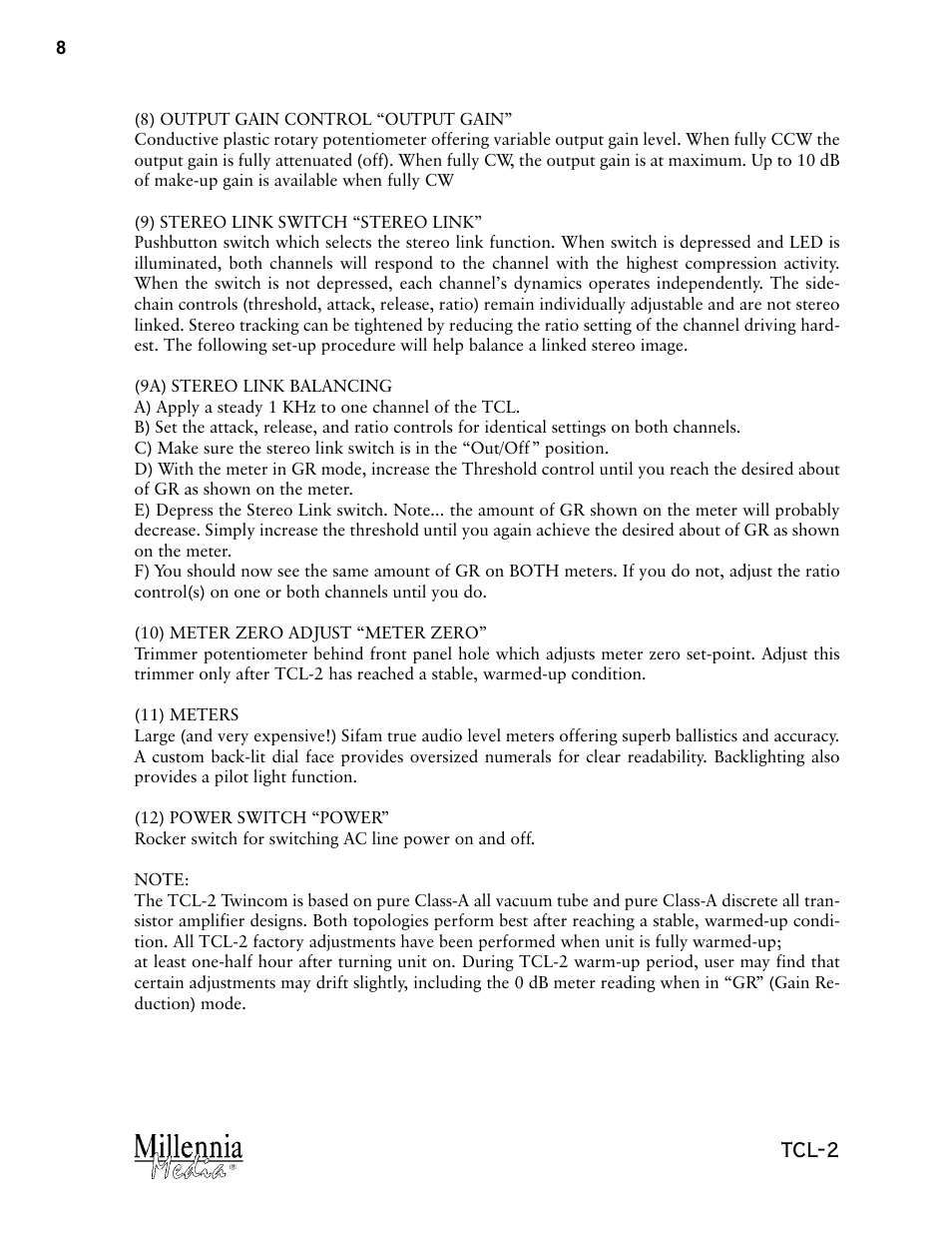 Tcl-2 | Millennia TCL-2 Twin Topology Stereo Compressor / Limiter User Manual | Page 8 / 12