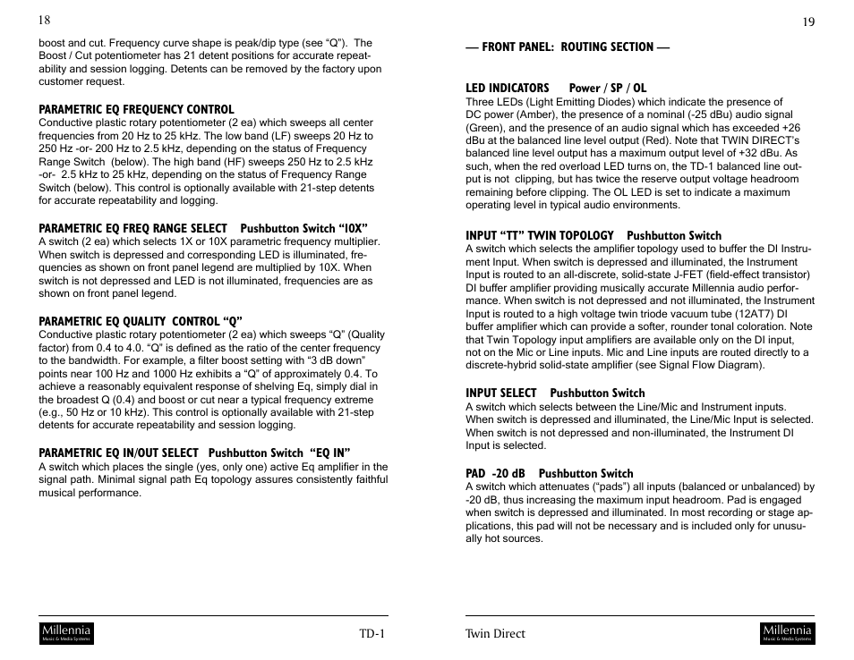 Millennia TD-1 Twin Topology Half Rack Recording Channel User Manual | Page 10 / 19