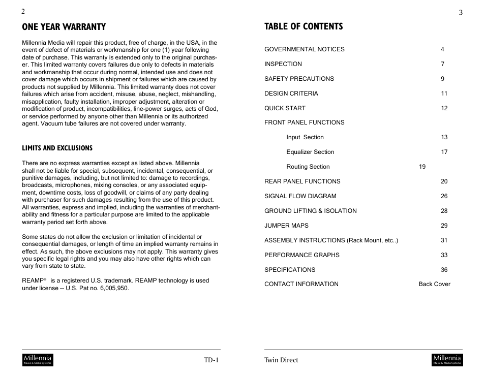 Millennia TD-1 Twin Topology Half Rack Recording Channel User Manual | Page 2 / 19