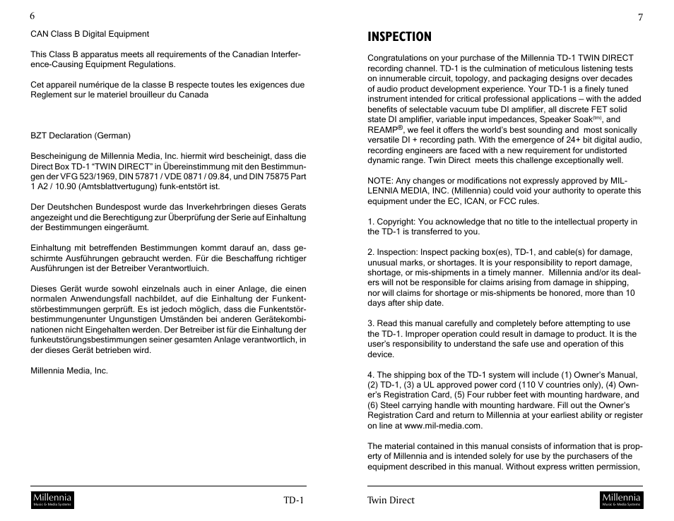 Inspection | Millennia TD-1 Twin Topology Half Rack Recording Channel User Manual | Page 4 / 19