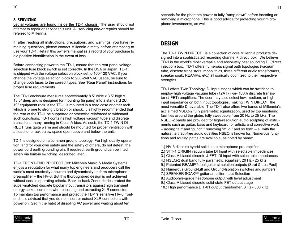 Design | Millennia TD-1 Twin Topology Half Rack Recording Channel User Manual | Page 6 / 19