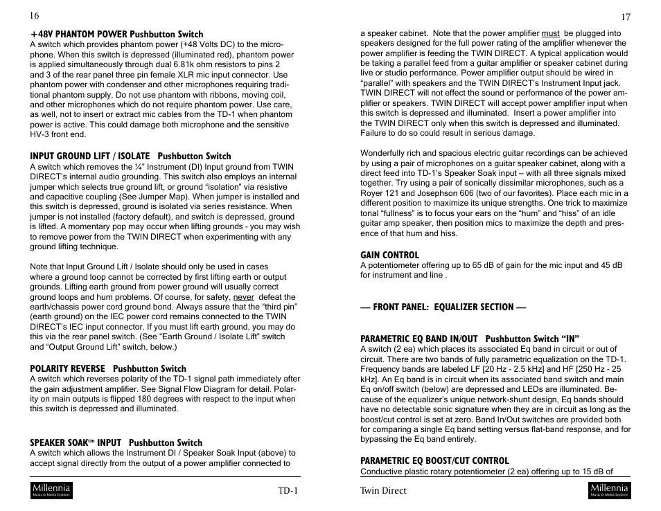 Millennia TD-1 Twin Topology Half Rack Recording Channel User Manual | Page 9 / 19