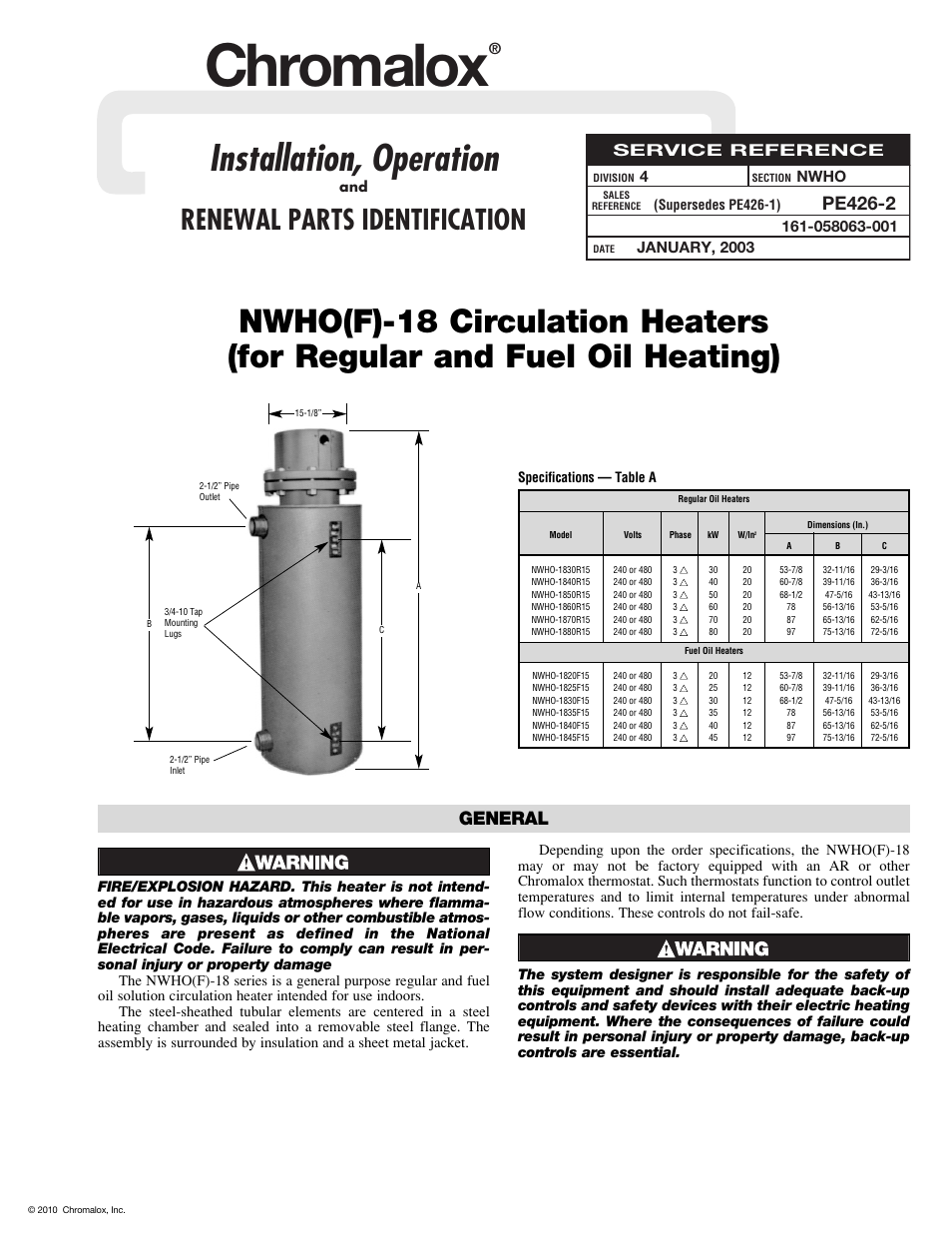 Chromalox PE426-2 User Manual | 4 pages