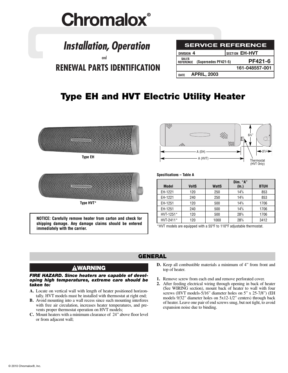 Chromalox PF421-6 User Manual | 4 pages