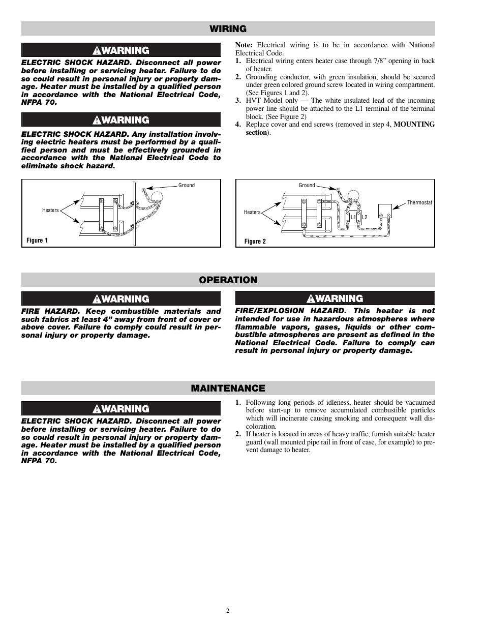 Operation maintenance, Wiring | Chromalox PF421-6 User Manual | Page 2 / 4