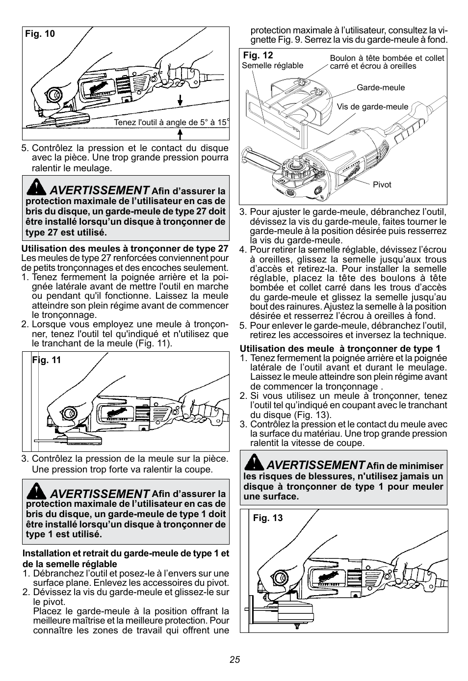 Avertissement | Milwaukee Tool 6088-30 User Manual | Page 25 / 44