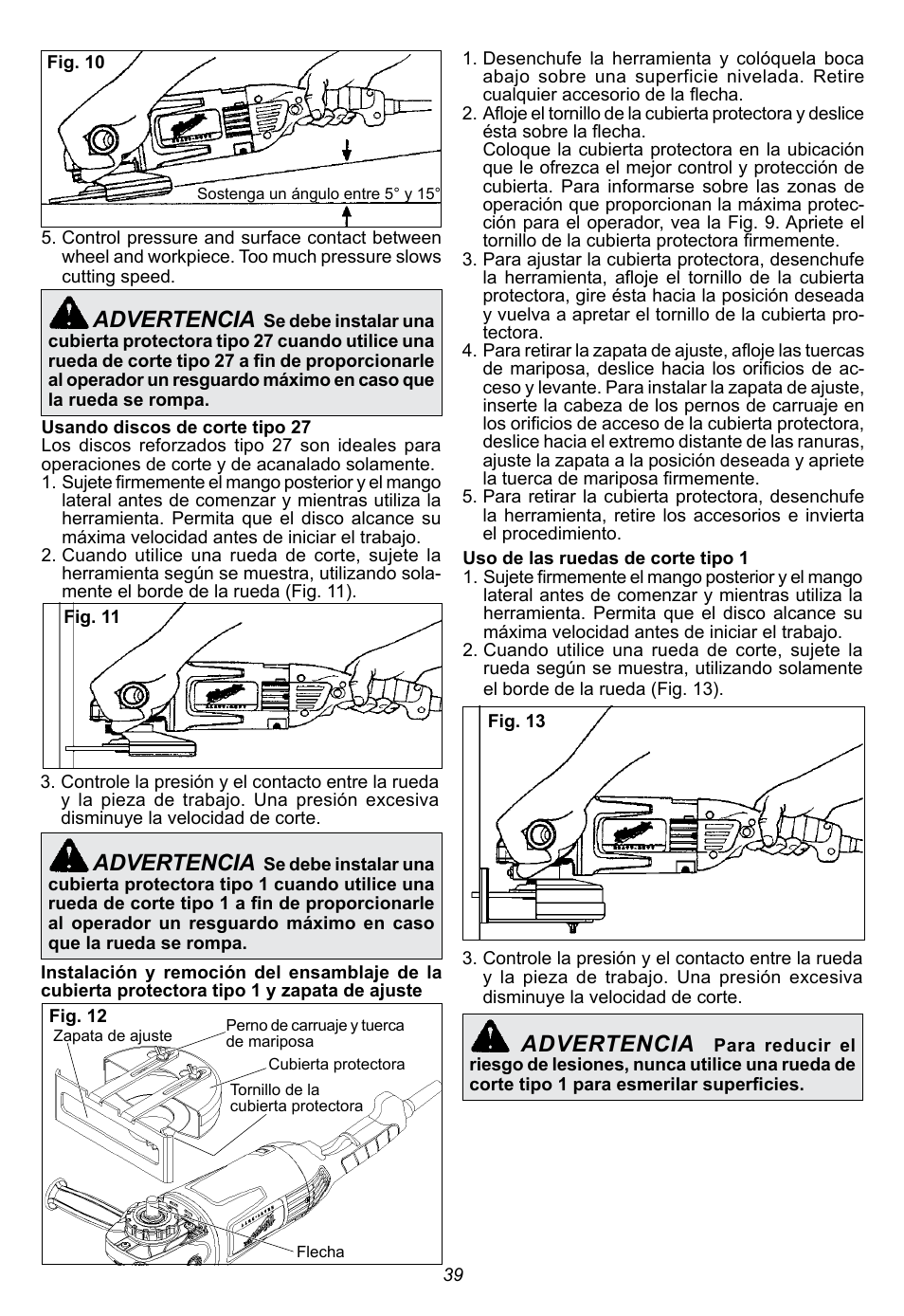 Advertencia | Milwaukee Tool 6088-30 User Manual | Page 39 / 44