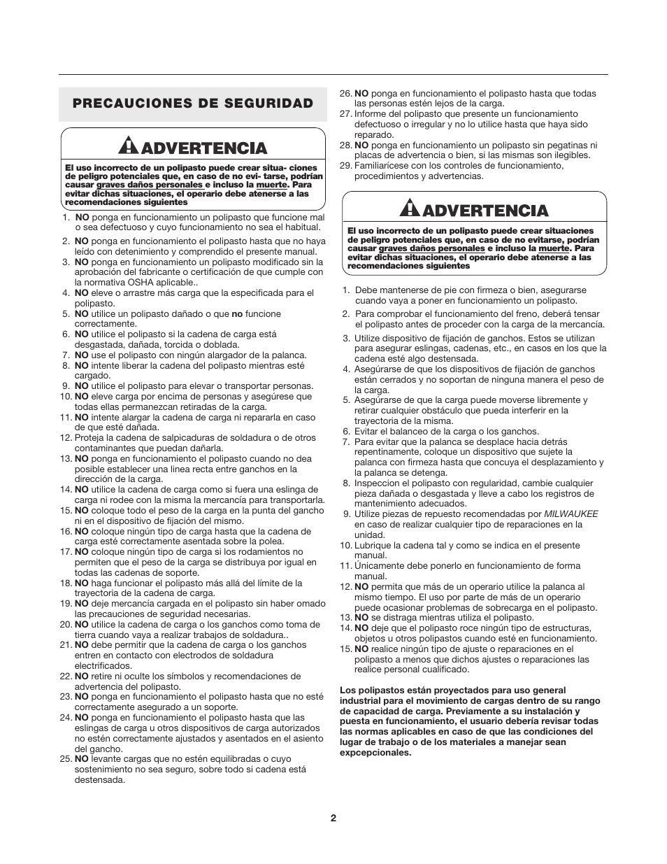 Precauciones de seguridad | Milwaukee Tool 9687-20 User Manual | Page 12 / 31