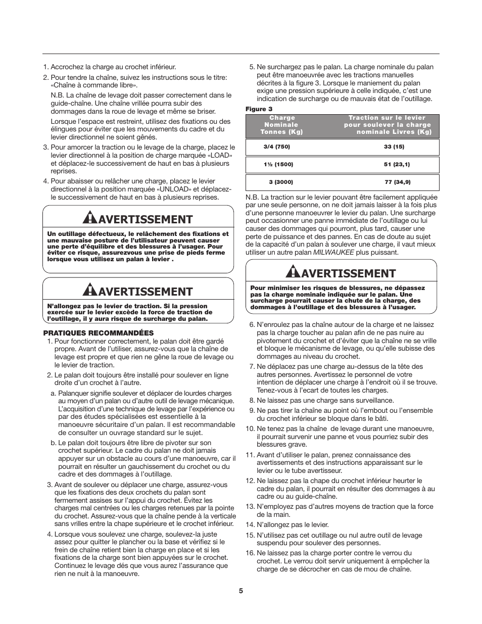 Avertissement | Milwaukee Tool 9687-20 User Manual | Page 25 / 31