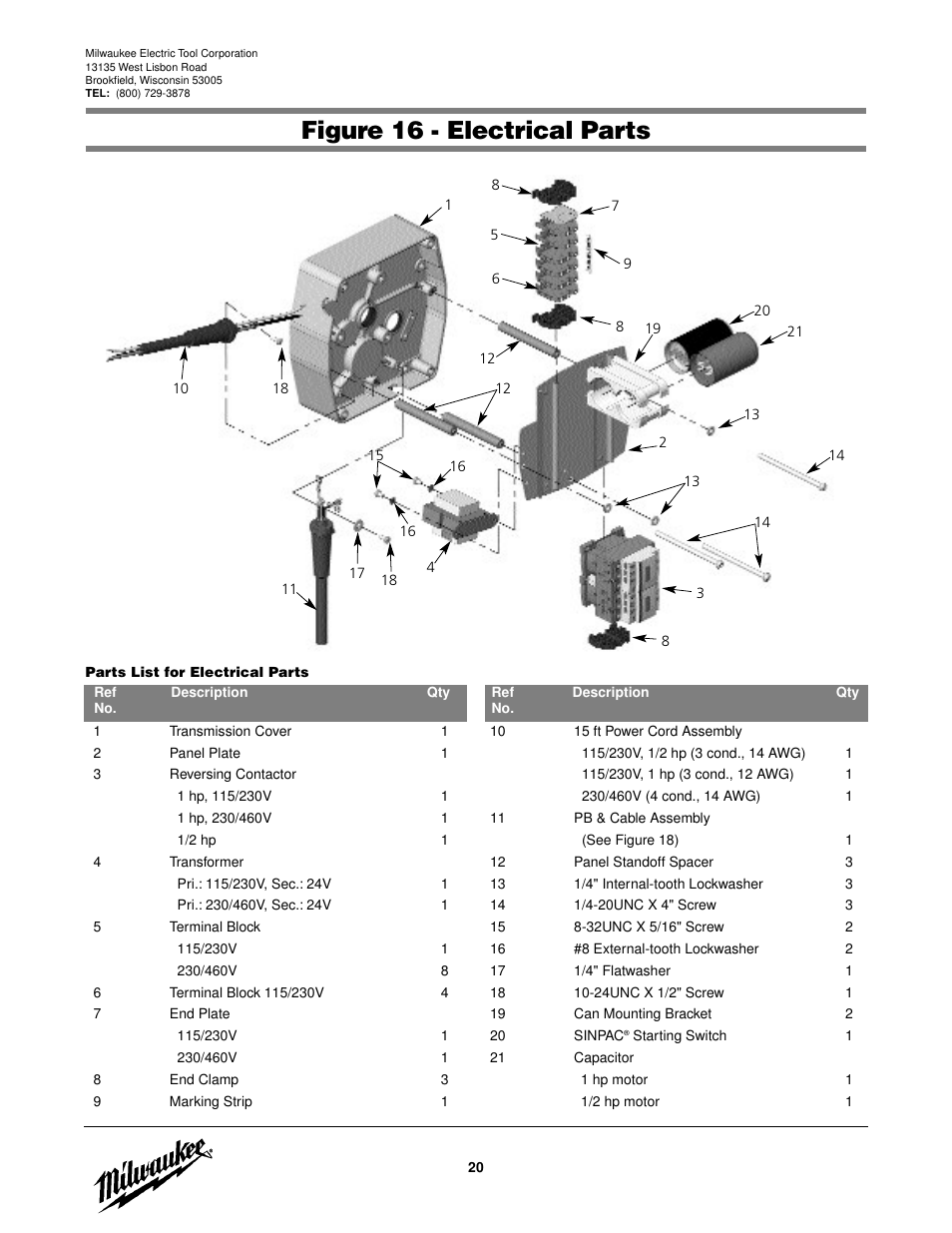 Figure 16 - electrical parts | Milwaukee Tool 9566 V.2 User Manual | Page 20 / 32